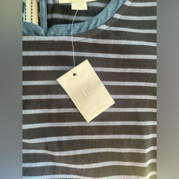 J.Jill Dress Mixed Media Shirttail  Striped Womens Size 1X  Blue Denim Pockets - Picture 15 of 15